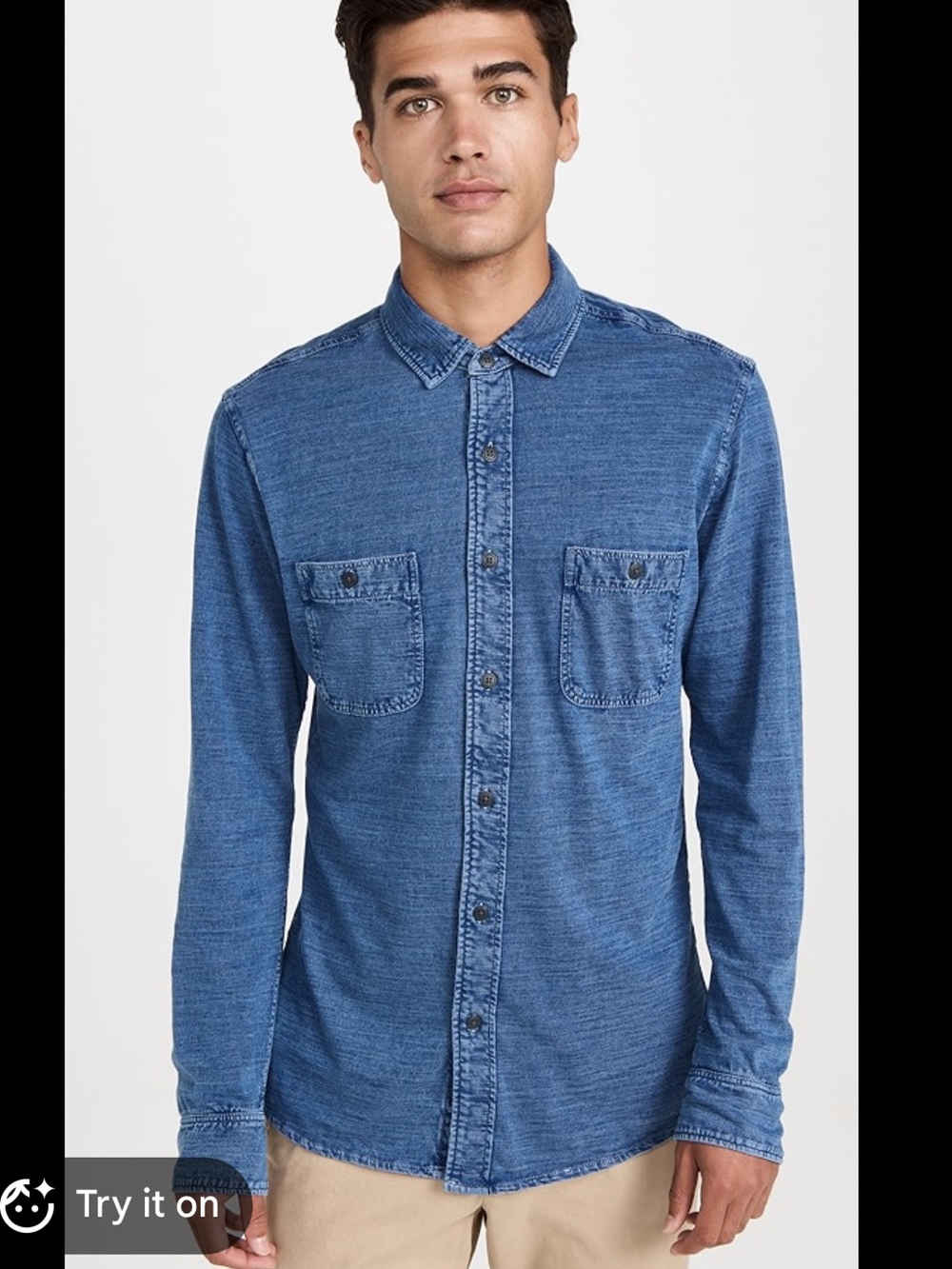 Faherty Knit Seasons Shirt button-up shirt in a blue indigo wash Size Medium